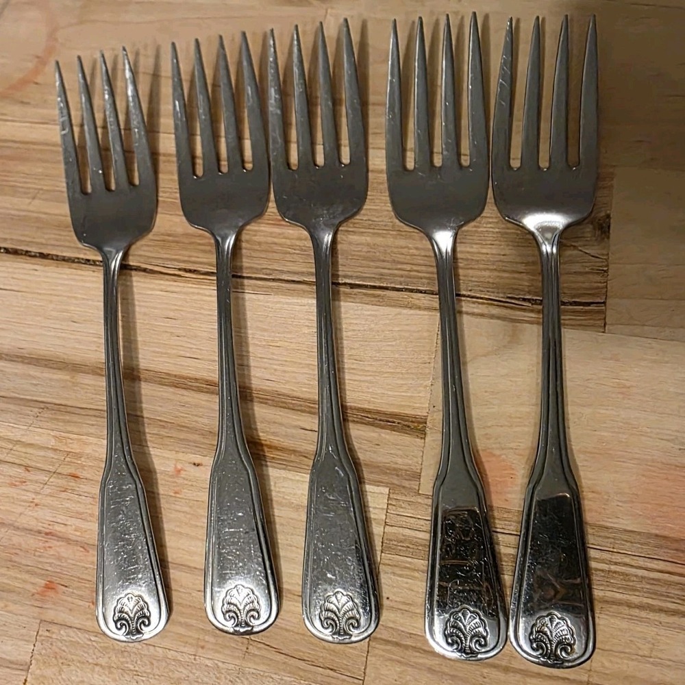 WM A ROGERS c1991‎ COLONIAL MOOD DELUXE STAINLESS 6 PLACE/ SALAD FORKS